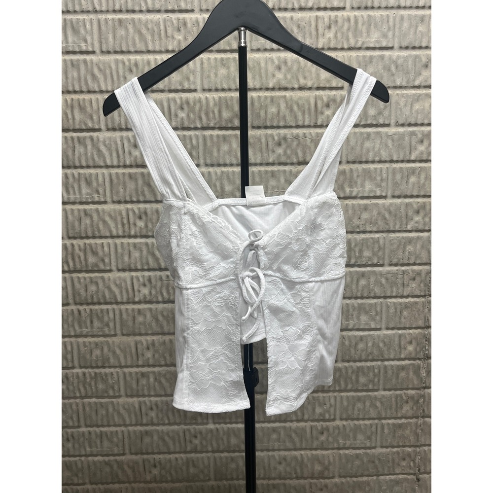 No Boundaries Fly Way Top Vivid‎ White Lace Ribbed Crop Tank XS 0-2 NEW